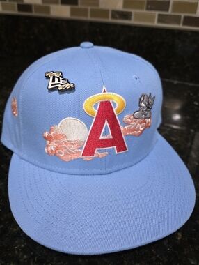 New Era Jon Stan X LA Angels Angelic 2023 59FIFTY Hat 7 3/8 W/ OG Collectors Pin